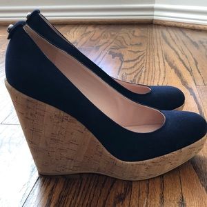 Stuart Weitzman Navy Suede Corkswoon Wedges